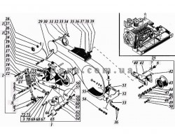 43) Установка двигателя - Механизм включения привода молотилки