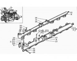 44) СМД-31А - Труба водяная и коллектор впускной