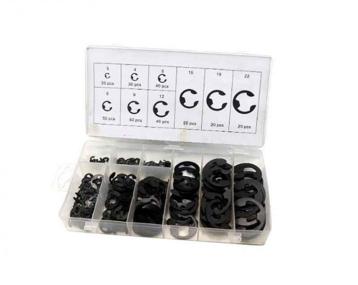 Набір кілець стопорних типу E 300 шт. (9 видів 3 мм – 22 мм) Набір кілець стопорних типу E 300 шт. (9 видів 3 мм – 22 мм)