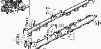 44) СМД-31А - Труба водяна і колектор впускний